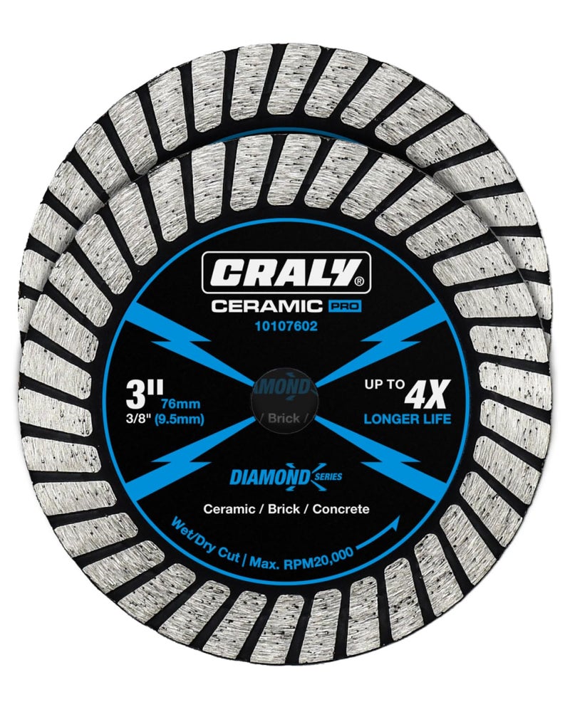 CRALY 3 Inch Super Thin Turbo Diamond Blade, 3/8 in Arbor, 3'' Diamond Stone Blade for Angle Grinder & Circular Saw, Diamond Cutting Wheel for Cutting Granite, Concrete, Brick, Marble, Masonry, 2PC - Image 1